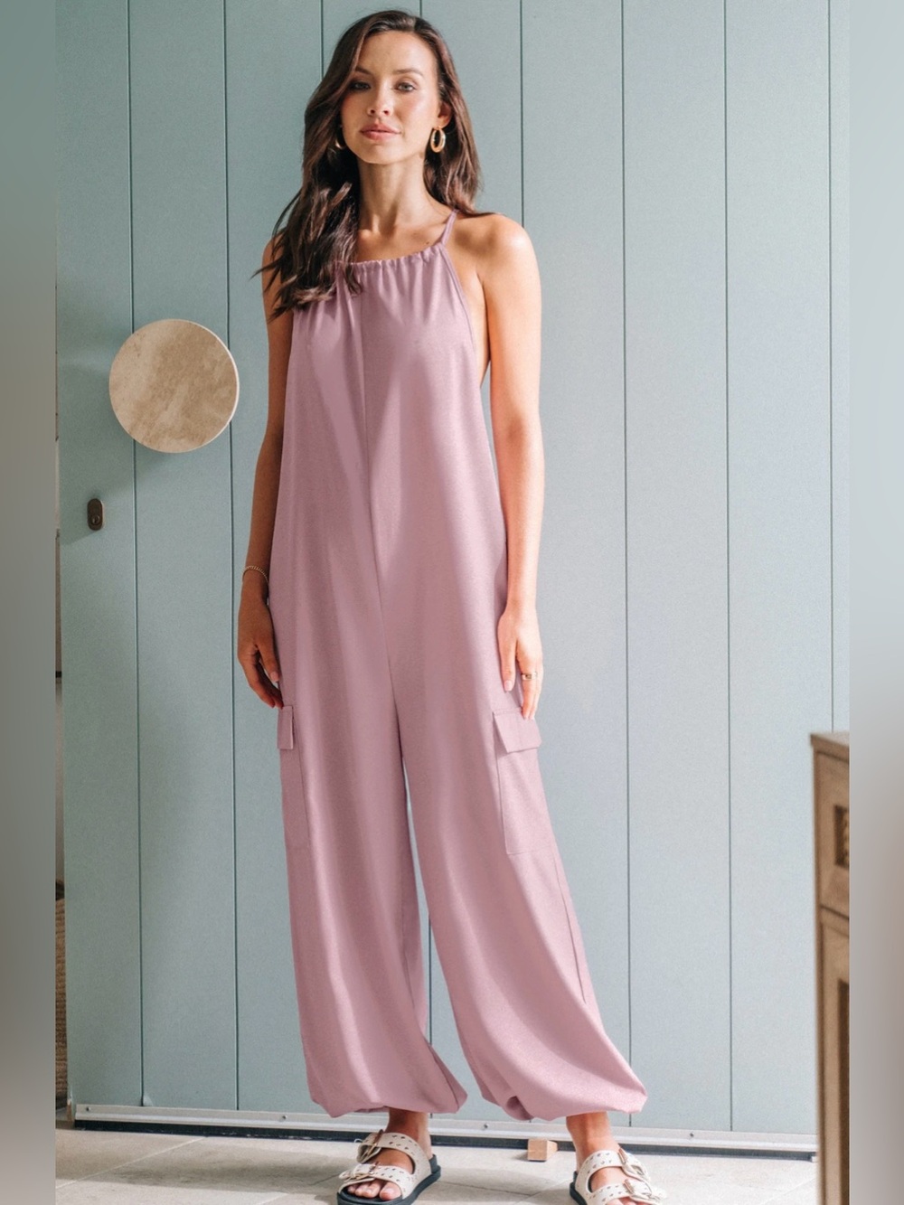 Cupshe Mauve High Neck Sleeveless Wide-Leg
Jumpsuit Size Medium